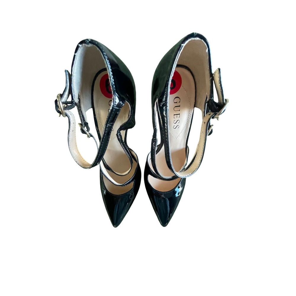 GUESS Women Black Patent Leather Ankle Strap Stiletto Heels Size 6 - Picture 5 of 6